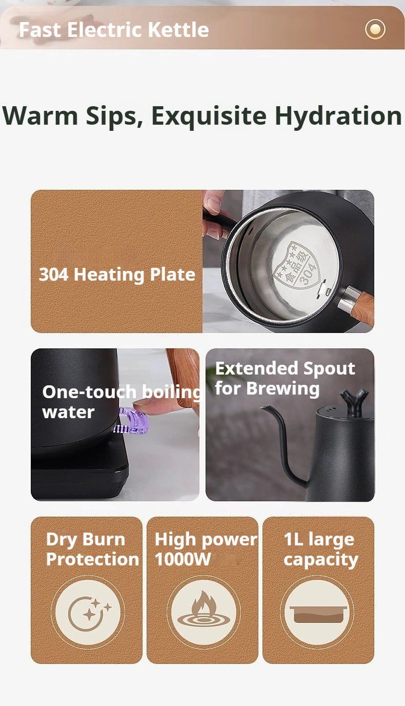 1L Stainless Steel Electric Kettle, Auto Shut-Off, for Pour-Over Coffee/Tea, Smart Temp Control & Mechanical Models