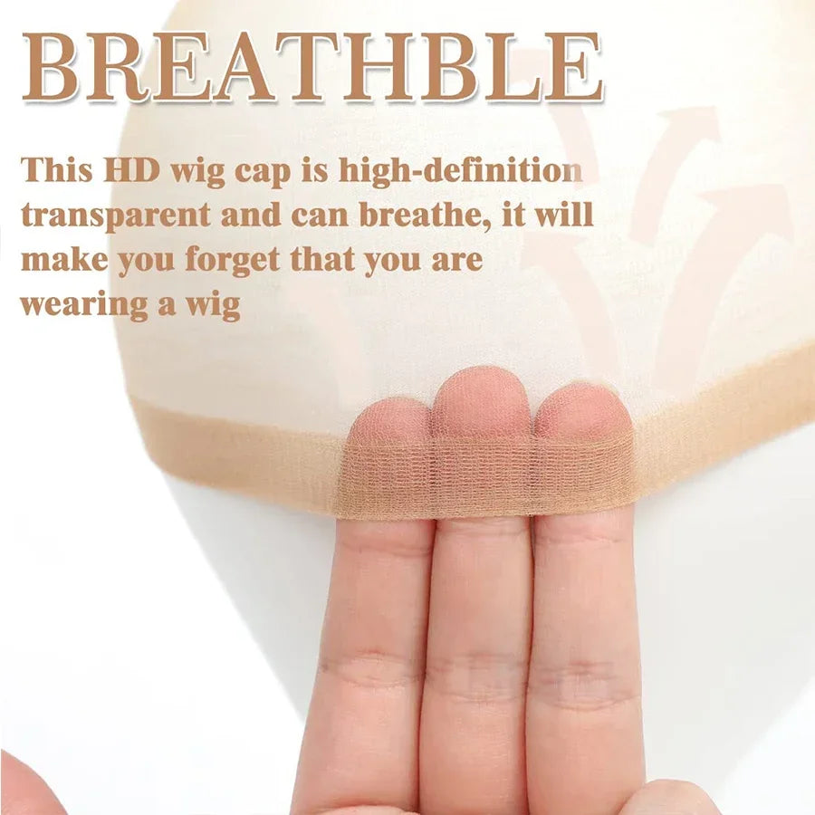 10Pcs HD Wig Caps High Quality Transparent HD Hair Nets Weave Nylon Stretchy Lace Front Wig Cap for Women Men Light Brown