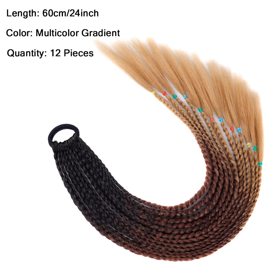 Ponytail Hair Extension 24 Inch Colorful Braided Synthetic with Hair Tie for Women Long Hair Add-Ons