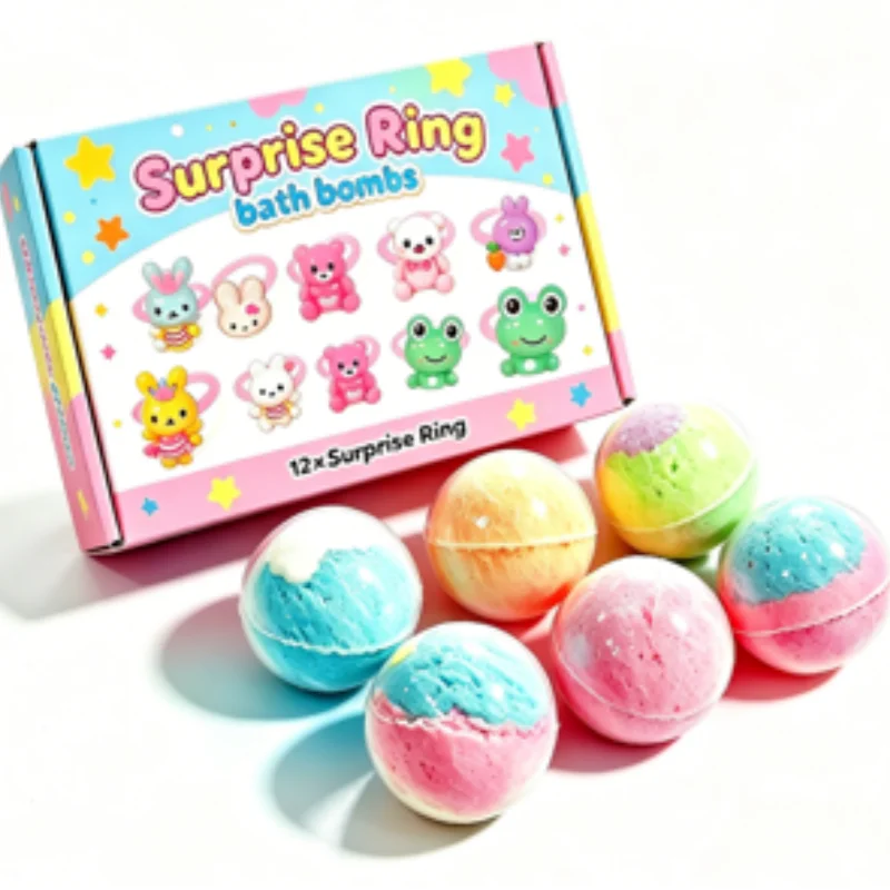 12pcs 60g Safe Natural Kids Bath Fizzies Surprise Hidden Toy Bubble Fizzy Ball Fun Bathtime Play Gift Set for Child