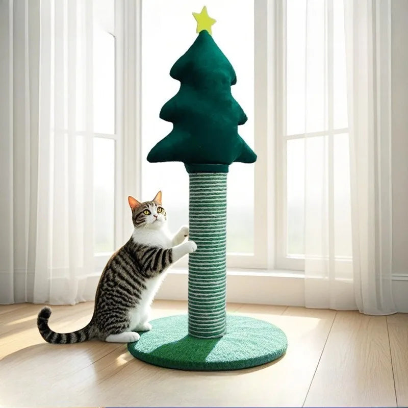 Christmas Tree Cat Scratching Post Sturdy Base Space Saving Durable Sisal Scratch Board Holiday Decor Cat Furniture Cat Tree
