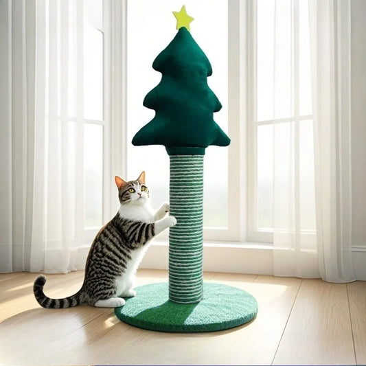 Christmas Tree Cat Scratching Post Sturdy Base Space Saving Durable Sisal Scratch Board Holiday Decor Cat Furniture Cat Tree