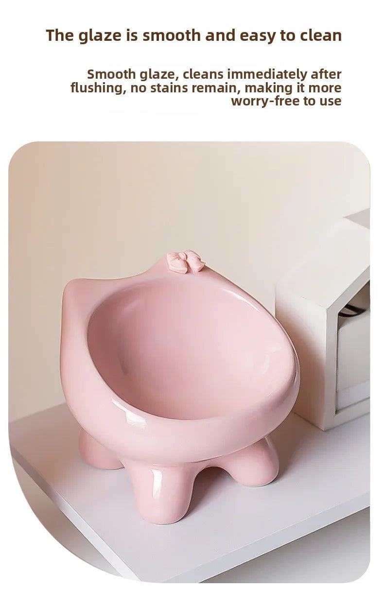 Ceramic Heightening Bowl Set | Cute Macaron Color Series，Slanted Spill-Proof，Cat Slow Feeder Bowl，InsEasy to Clean，Multi-Color O