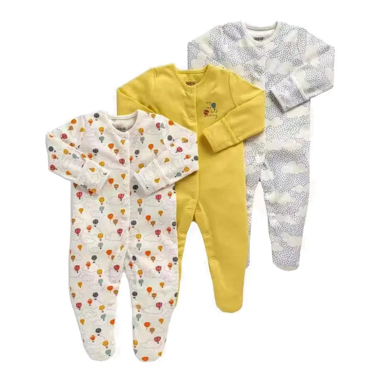 3pcs/Lot Cotton Soft Baby Romper Jumpsuit for Boys Girls with Zipper Footed Long Sleeve Pajama Sleepsuit Outfit Infant Clothes