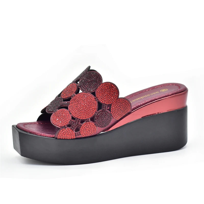 New Fashion Lady Shoes with Rhinestone Crystal Design Open Toe Sexy Nigerian Ladies Shoes Party Wedding Shoes Slippers Pumps