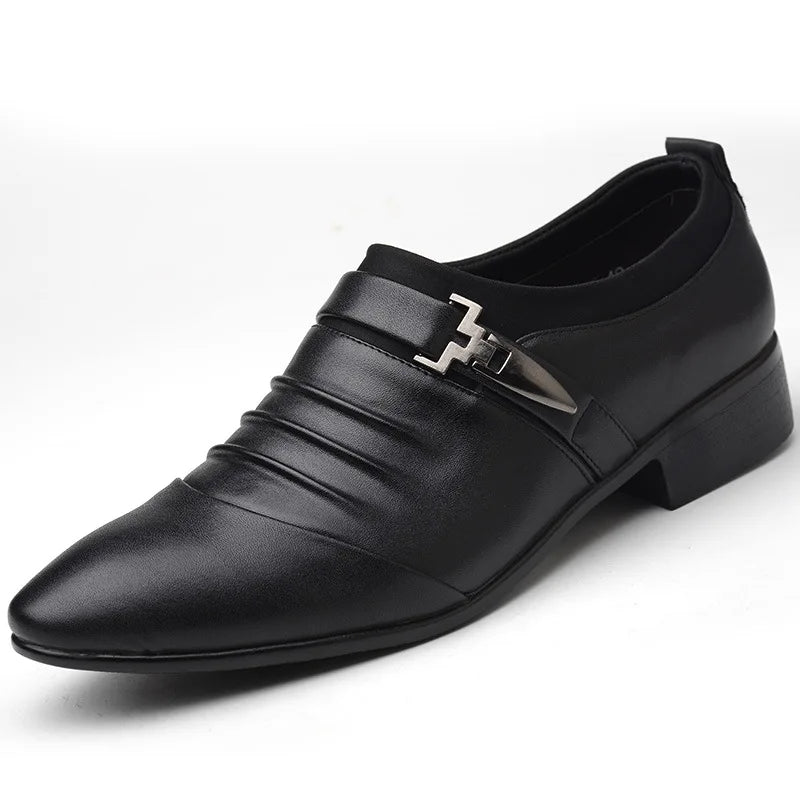 New Men's Slip-On Business Casual Shoes Large Size Fleece Lined Leather Shoes Wear Resistant Rubber Outsole Low Cut Ankle High