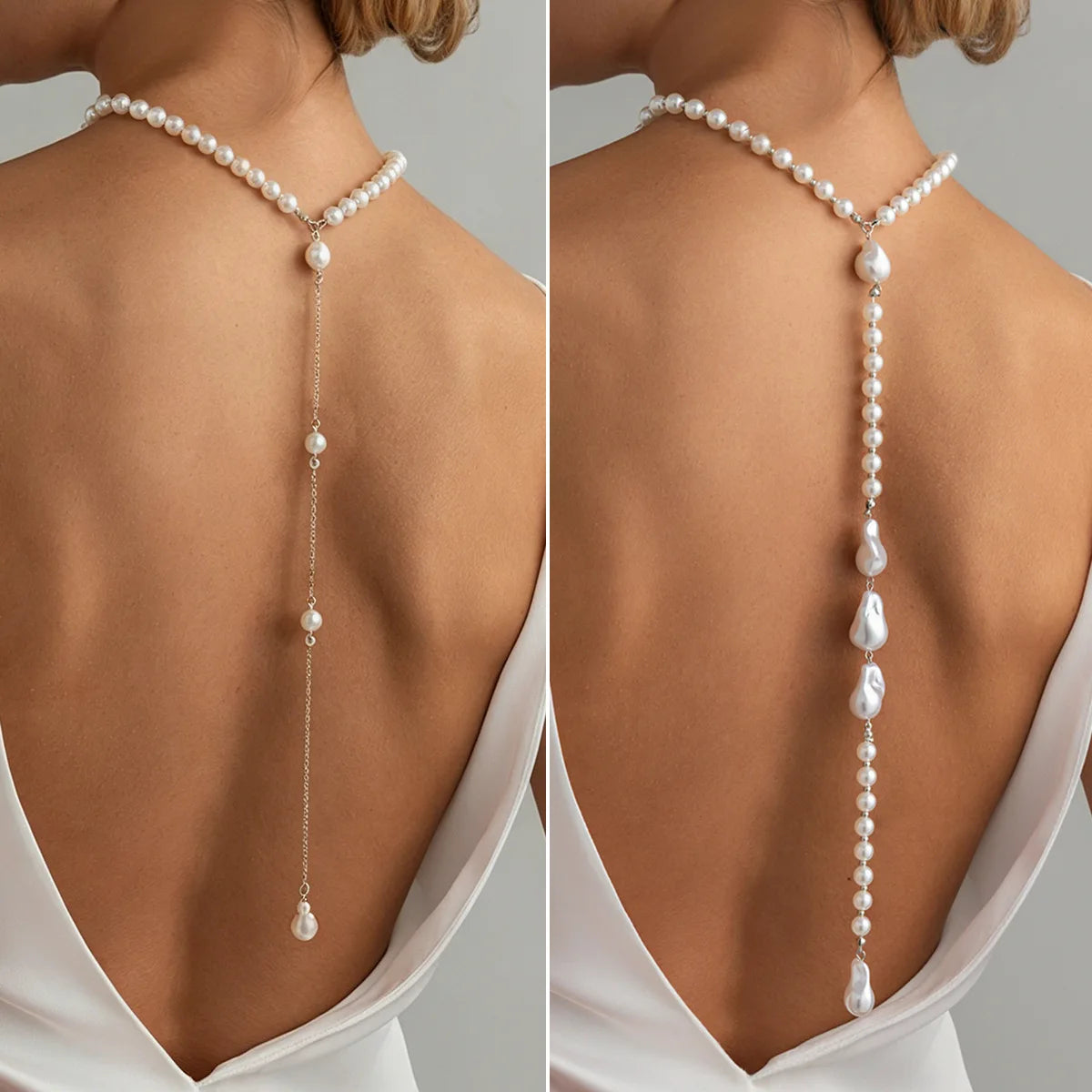 Womens Geometric Bead Back Body Chain Faux Pearl Tassel Rustic Floral Style Premium  Durable Elegant Lightweight Adjustable