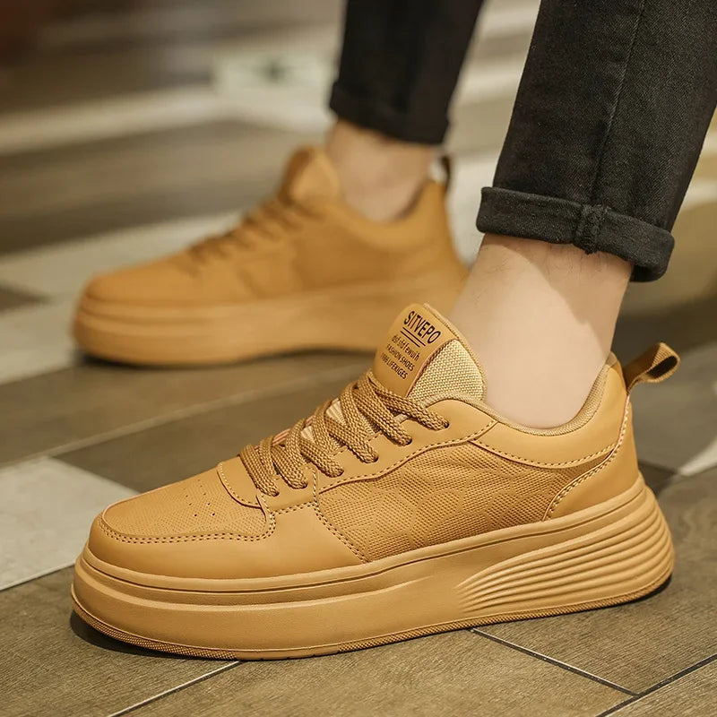 Men's Casual Sport Shoes Thick Bottom Invisible Heightening 10cm Rubber Outsole Synthetic Upper Breathable Lace-Up Sneakers