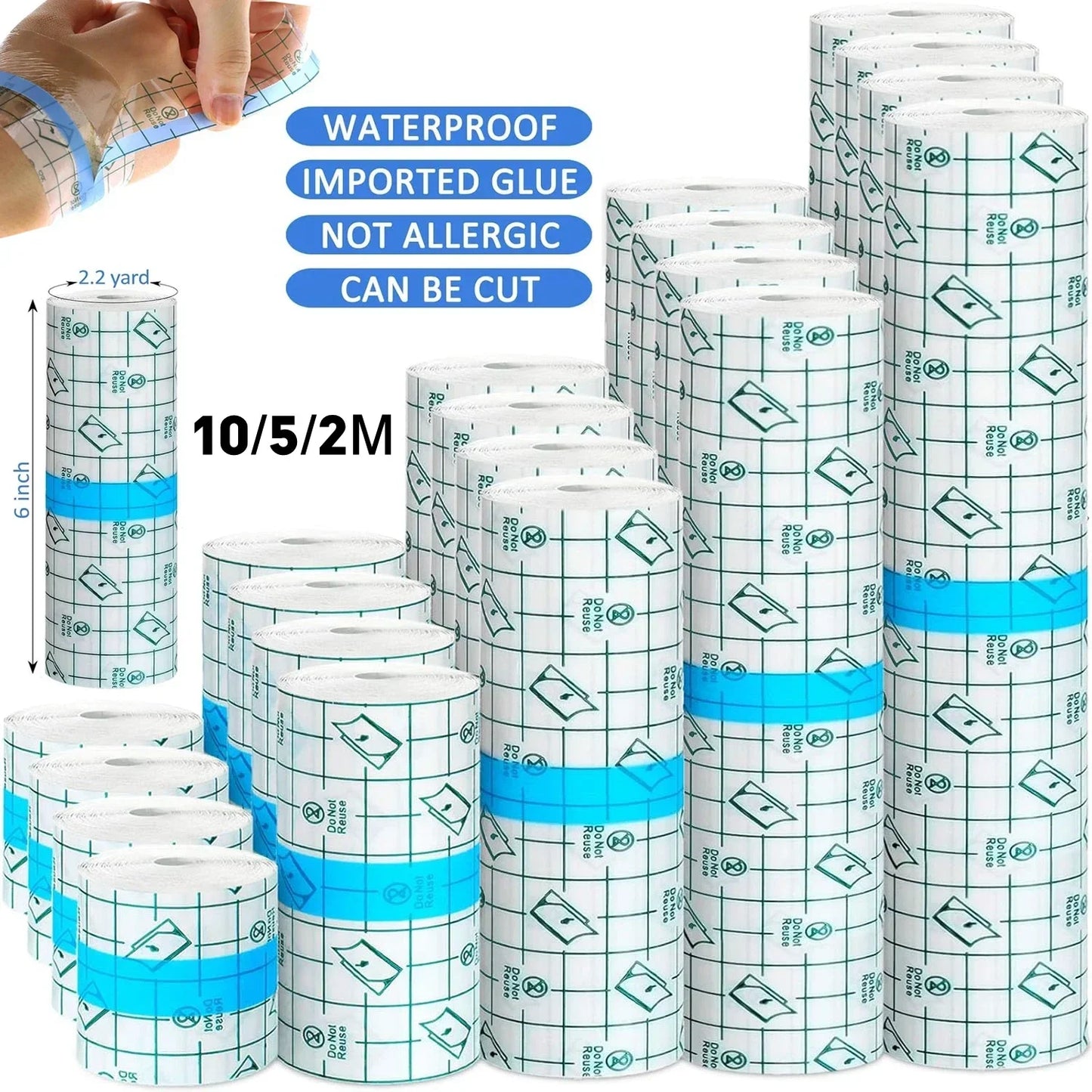 Narkasy 2/5/10m Waterproof Tattoo Protective Film PU Tape Aftercare Bandage Repair Adhesive Wrap Roll for Protecting and Healing