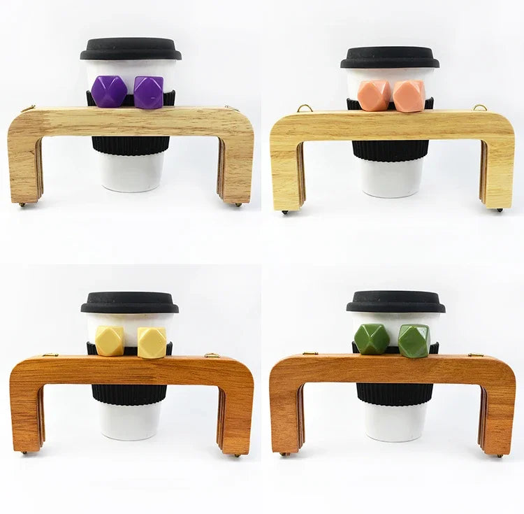 Deepeel 20cm Solid Wood Square Bag Handles Wooden Beads Kiss Clasp Locks Handbag Purse Frames Handle DIY Crafts Accessories