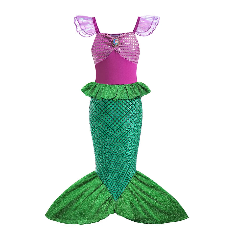 Halloween Birthday Carnival Princess Costume Dress Elsa Anna Snow White Aurora Moana Rapunzel Mermaid Belle for Girls 2-8Y