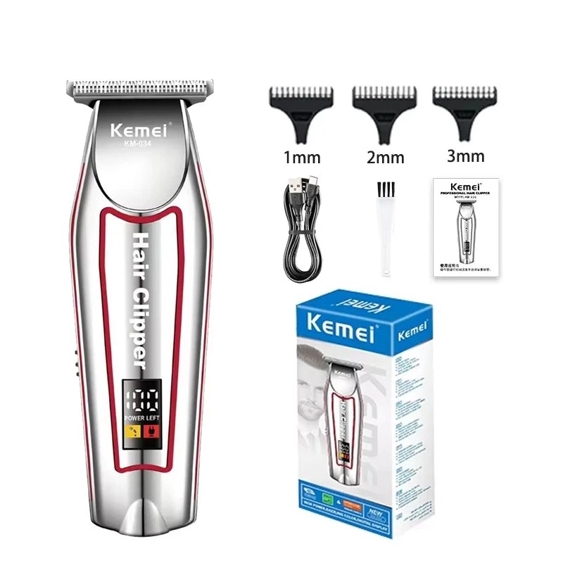 Kemei KM-034 Professional Hair Trimmer Men's Electric Beard Trimmer LCD Display Hair Clipper Haircut Set