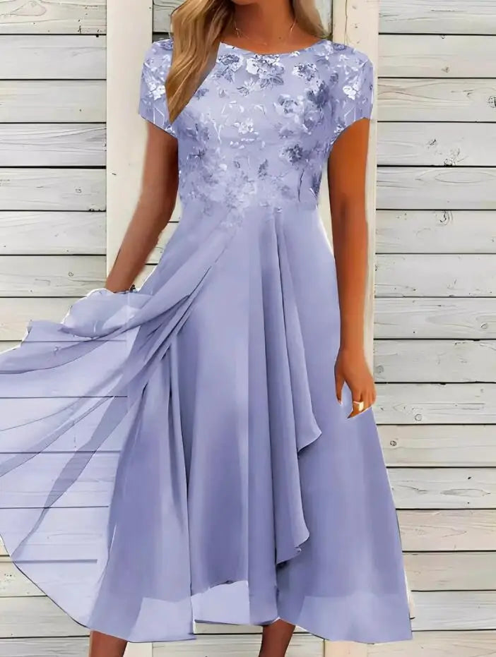 New 2025 Women's Lace Dress for Party Elegant Bride Wedding Dress Plus Size Jewel Neck Knee Length Chiffon Lace Long Party Dress