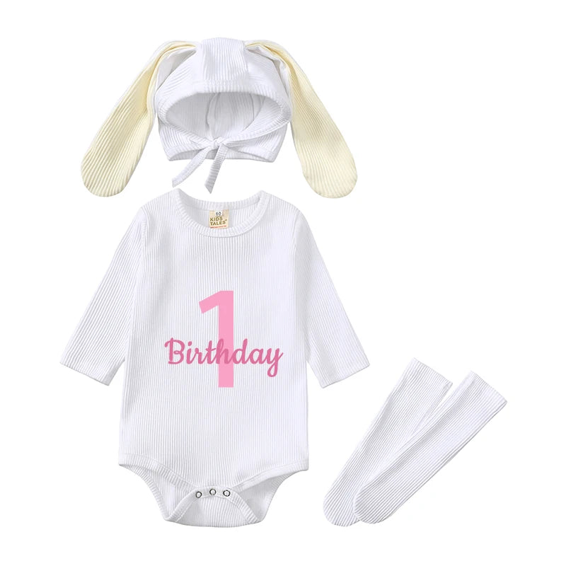 2024 Baby Rabbit Easter Romper Ear Hat Bodysuit Socks Solid Cotton Jumpsuit 0-24M Korean Cute Toddler Boy Girl Outfits Clothes