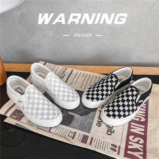 Black White Plaid Canva Women's Shoes Student Vintage Hong Kong Style Versatile Flat Shoes Korean Version Harajuku Casual
