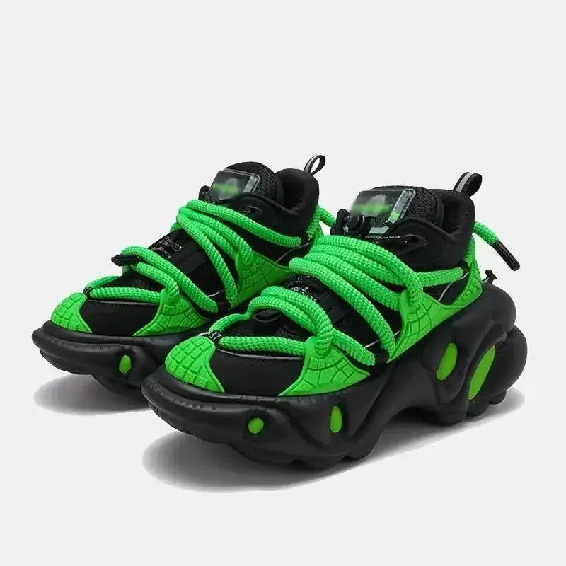 Super Soft Thick Sole Women/men Sport Shoes Lace Up Breathable Mesh Sneaker Casual Black/green Dad Shoes Platform Fashion Shoes