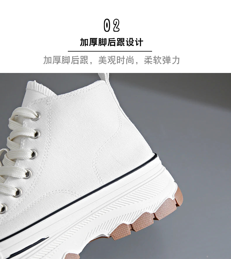 2026Women Canvas Shoes High Top Women's Vulcanize Shoes Lace-Up Casual Ladies Sneakers Plarform Non-slip Round Head Female Shoes