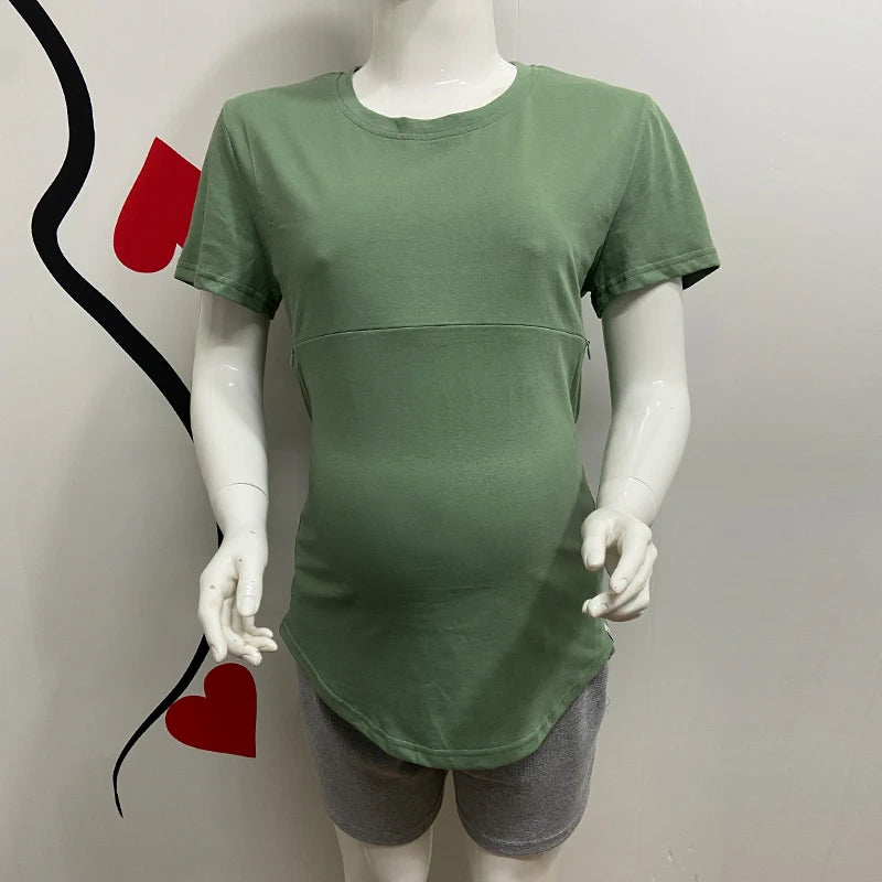 Emotion Moms Summer Invisible Zipper Pregnancy Maternity Top Lactation Clothing Breastfeeding For Pregnant Women Big Size