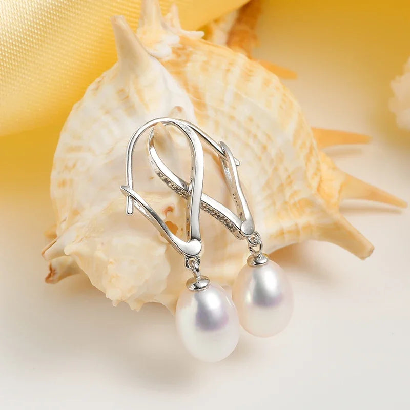 HENGSHENG Pearl Dangle Earrings Earrings 8-9mm Natural Teardrop Pearls Bridal Bridesmaid 925 Sterling Silver Earrings