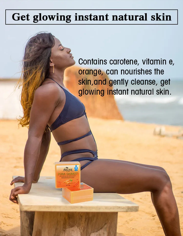AILKE Organic Brightening Soap, with Carrot, Vitamin C/E, Clean, Moisturizing, Smooth, Soft Skin, Reduce Spots, for Face, Body