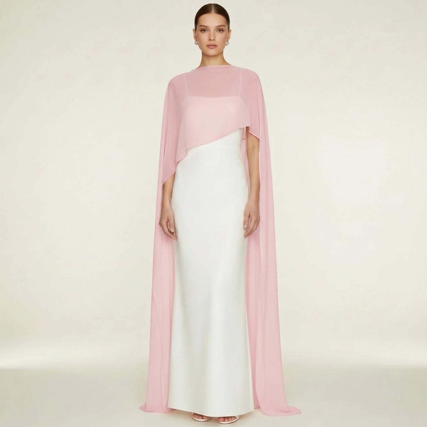 Women Chiffon Long Cape High Low Flowy Poncho Sheer Mesh Shawl and Wraps for Evening Dress Wedding Cover Up Capelet