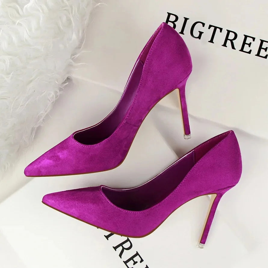 Korean Style Fashionable Minimalist High Heel Velvet Surface Sexy Slimming Professional OL Women's Single Shoes Sharp Pointed To