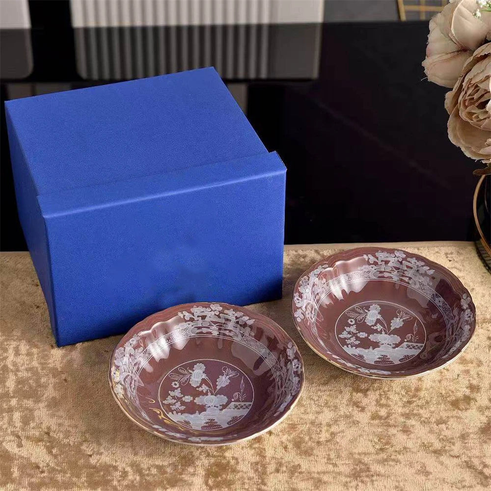 Ceramic Tableware Bowl Household Oatmeal Salah Bowl Kitchen Supplies 2 Combination 15cm Gift Box Beige Curry Yellow Green Pink