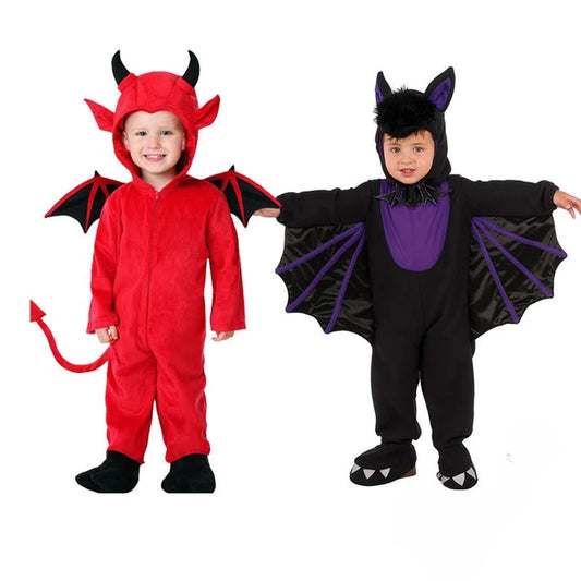 2025 New Halloween Children's Cute Cartoon Devil Bat Cloak Stage Performance Costume