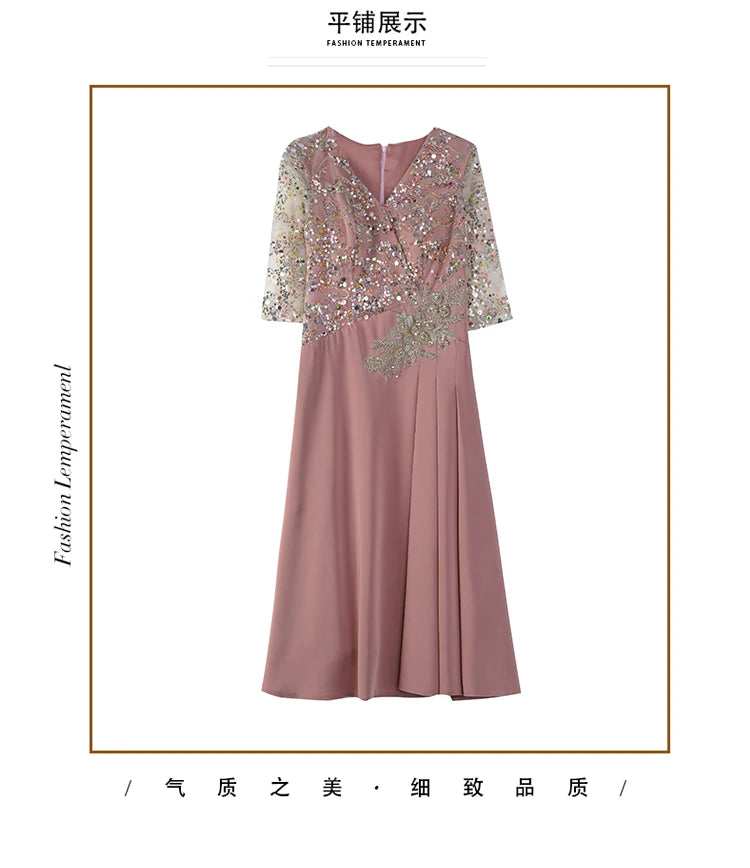Summer New Sequins Luxury Chic Evening Wedding Dress 2024 Women's Elegant Bodycon Midi Dress Satin Vintage Casual Party Vestidos
