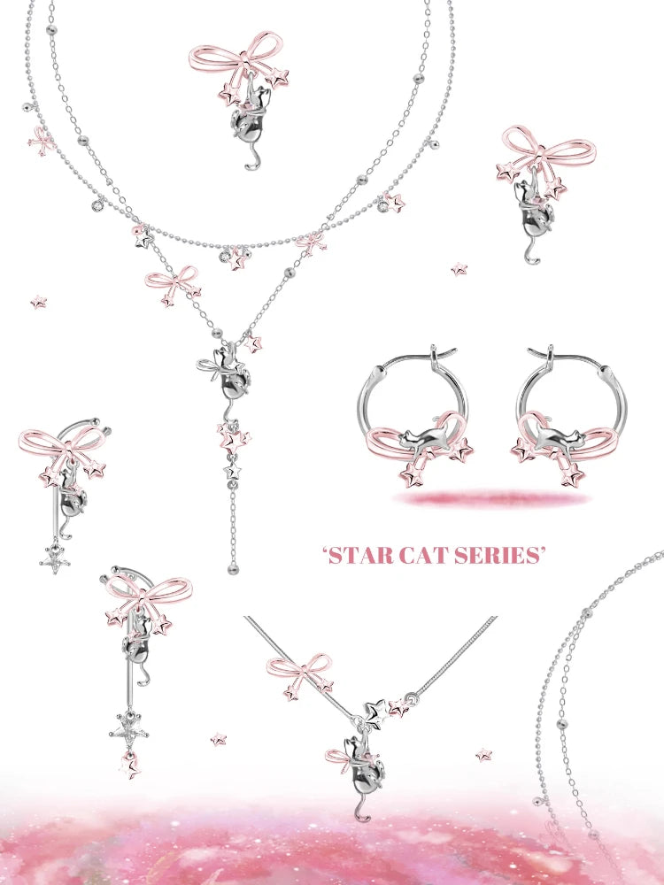 MASW Original Design Luxury Temperament Pink Bowknot Cats Earrings For Women 2025 Trend New Fashion Jewelry Accessories