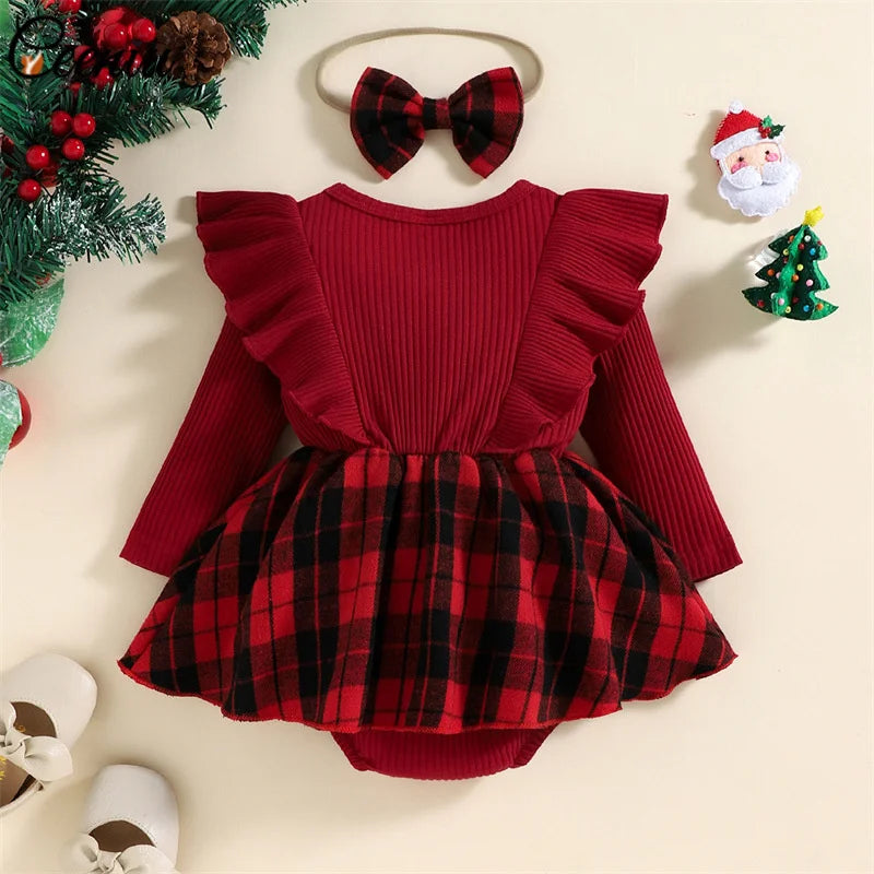 Ceeniu Baby Christmas Bodysuit Dress For Girls Green Santa Claus Letter Rompers Infants Onesies My First New Year Costume Baby