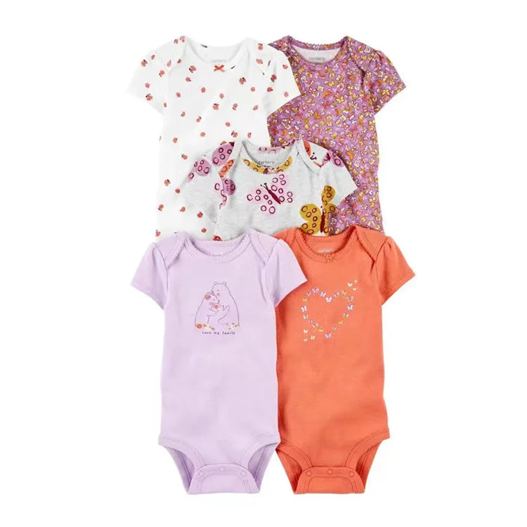 LIEMEI (Baby 0-24M)5 pcs Baby New  Romper Summer Onesie Pajama Cotton Boy Girl Clothes Newborn Zipper Footies Jumpsuit Short-Sle