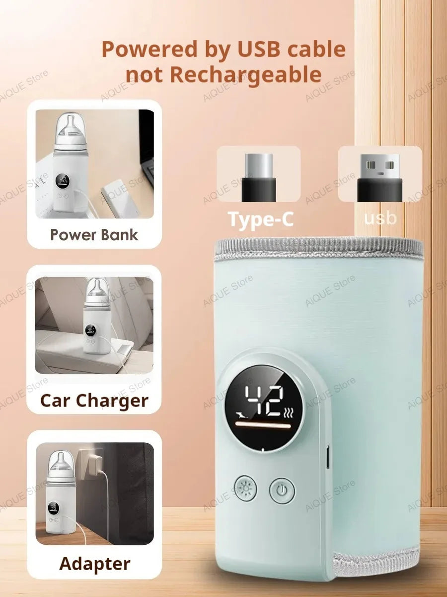 AiQUE USB 35-55℃ Baby Feeding Bottle Warmer Smart Temperature Control  Screen Newborn Baby Bottle Warmer Night Light
