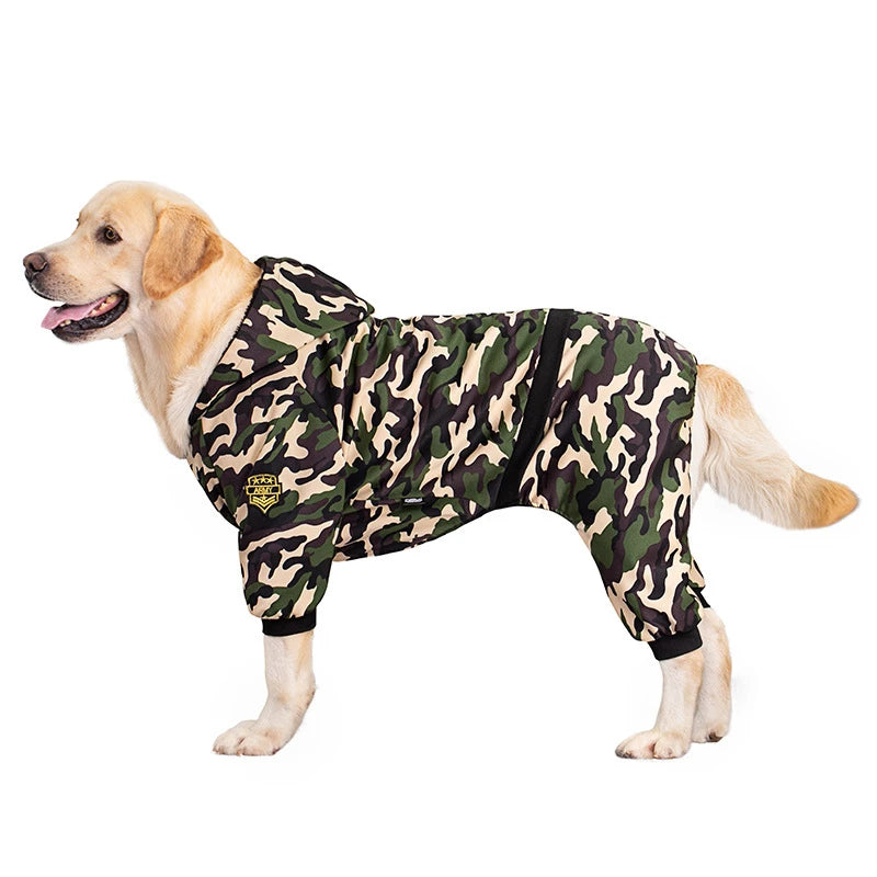 Male Dog Clothes Autumn Winter Camouflage Hooded Sweatshirt For Dogs Fleece Dog Long Sleeve Coat Thick Dog Onesie For Large Dogs