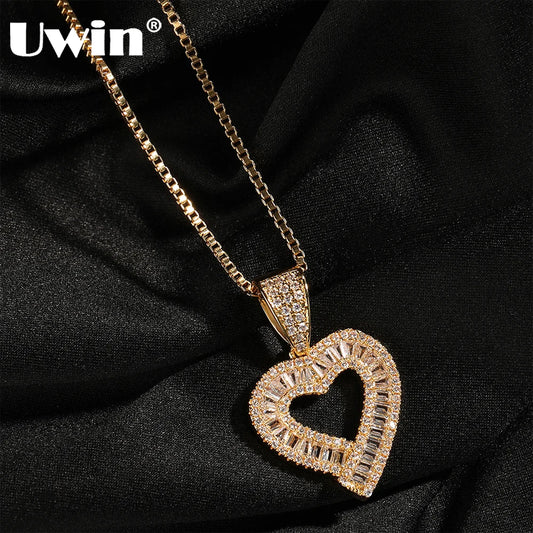 UWIN Baugettecz Heart Charms for Women Iced Out Cubic Zircoina Heart Pendant Necklaces Fashion Jewelry for Gift