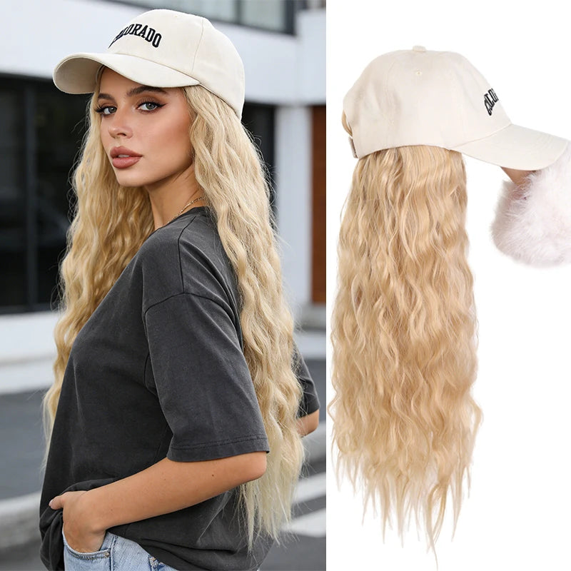 Box Braids Cornrow Wig in Beige Baseball Cap – Synthetic Fiber Wig Hat, Trendy Hairpiece for Casual & Party Looks