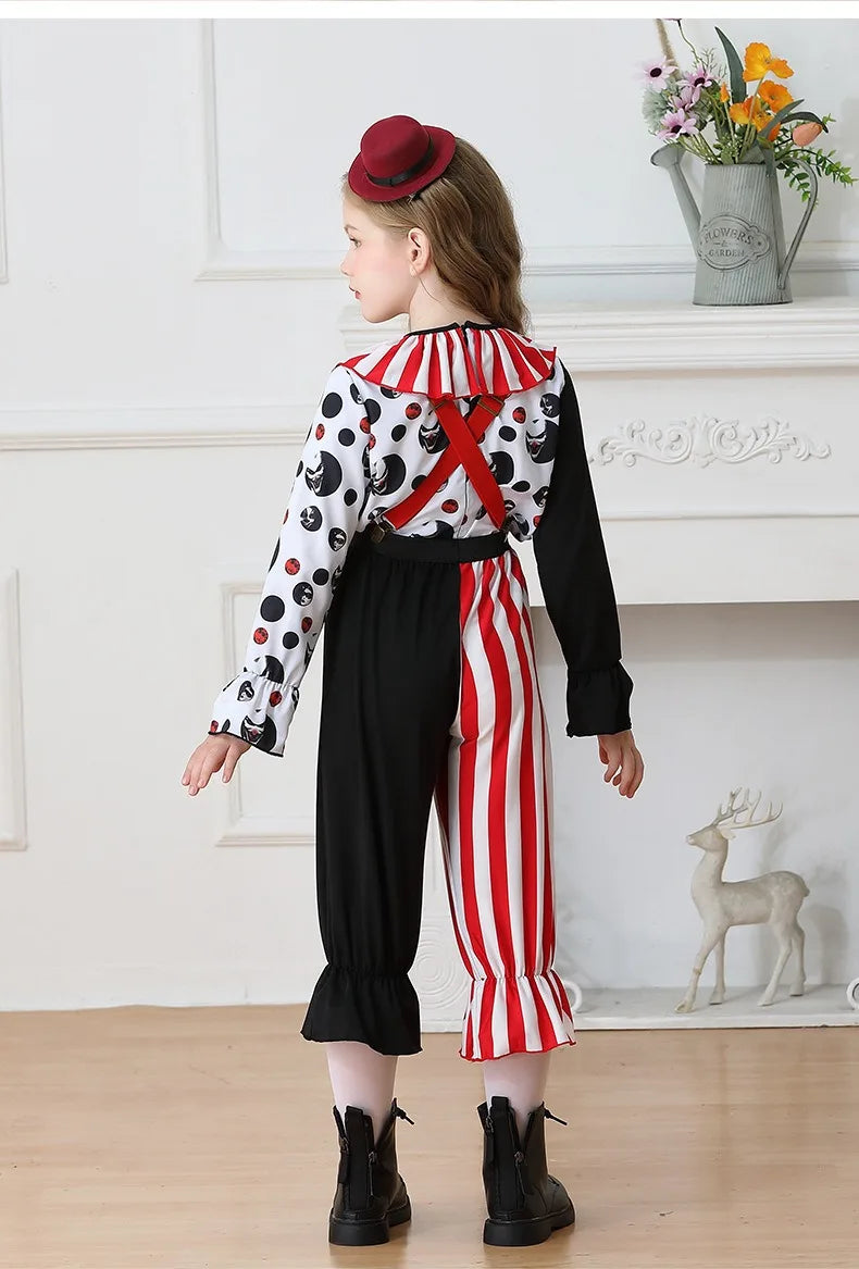 Halloween Cosplay Costumes Horror Clown Dresses Pants Headwear Clothes Sets Carnival Theme Party Role Playing Outfits for Girls