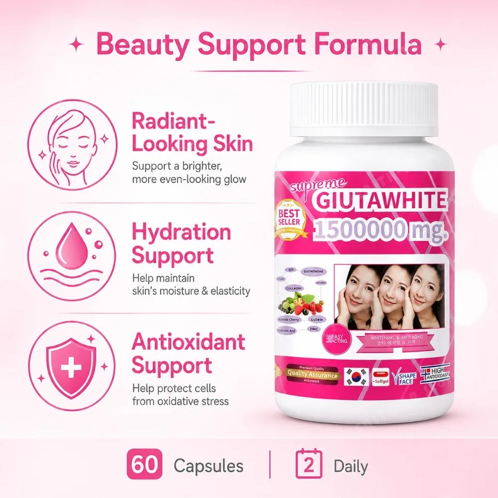 Glutathione Beauty Complex with Collagen, Vitamin C, CoQ10, Hyaluronic Acid & Biotin, Antioxidant Skin Support, 60 Capsules