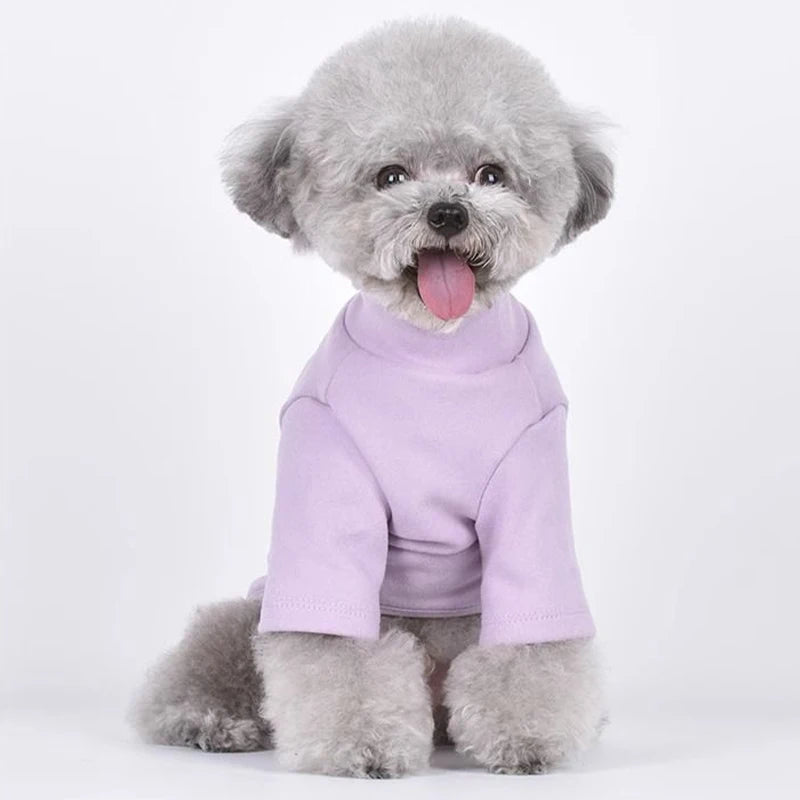 Solid Pet Fleece Dog Hoodies High Collar Dog Clothes Autumn Winter Puppy Warm Clothes Plush Dog Undershirt Chihuahua Cat Shirts
