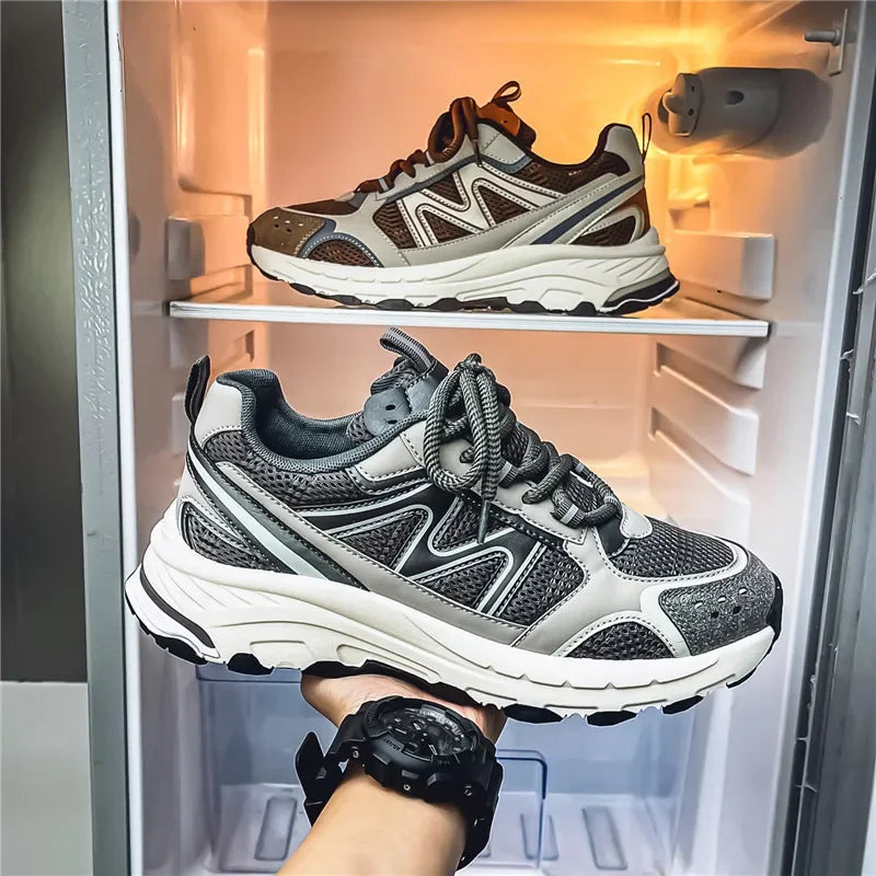 Breathable Outdoor Men's Sport Shoes Summer Trend Dad Sneakers Student Casual Rubber Sole EVA Insole Cotton Lined Net Mesh
