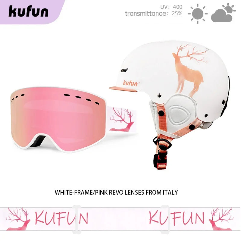 KUFUN Ski Helmet Earmuffs Winter Snow Sports Snowboard Skateboard Skating Cute Animal Lady Men Adult Kids Winter Safety Children