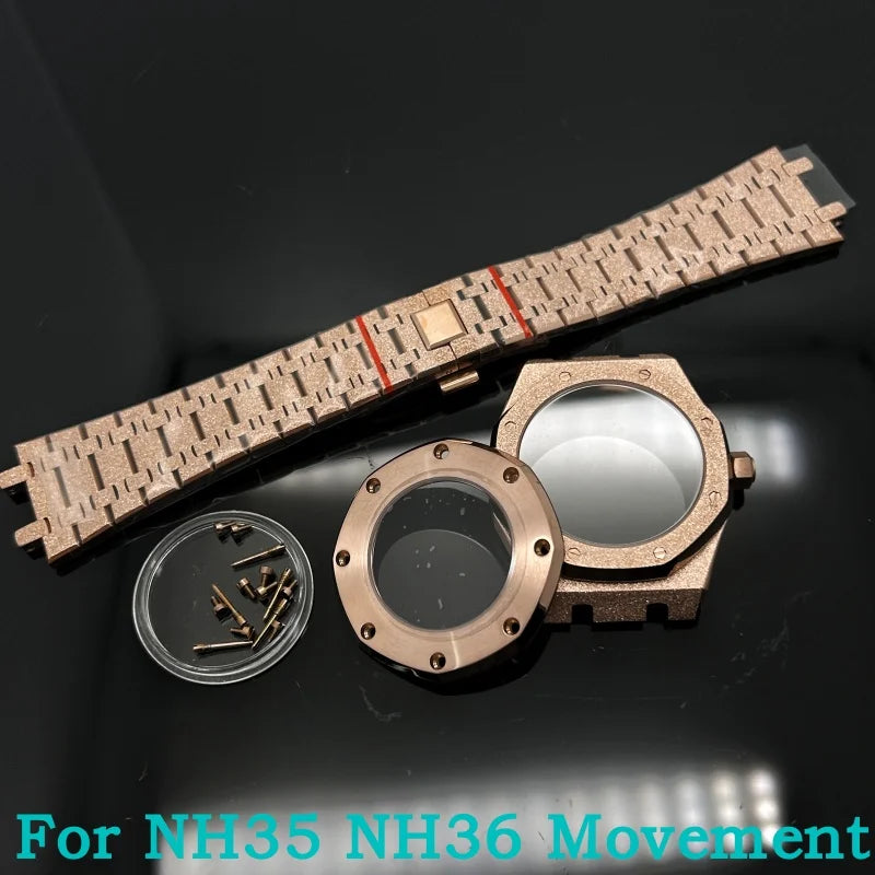 41mm Gold Black Matte Star Sand Steel Case Strap with 31.8mm Watch Dial for Oak NH35 NH36 NH70 Automatic Movement Watch Hands