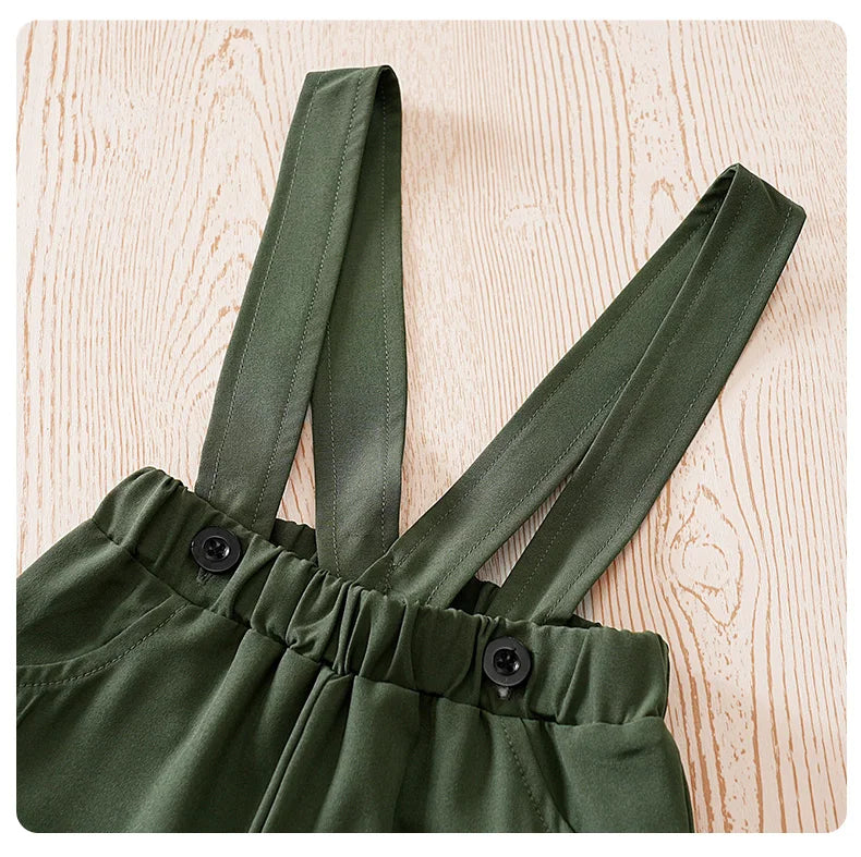 Newborn Baby boys Clothes Set Animal - Green print Fashion Summer Toddler Outfit short sleeve straps Clothe 2-piece outing suit