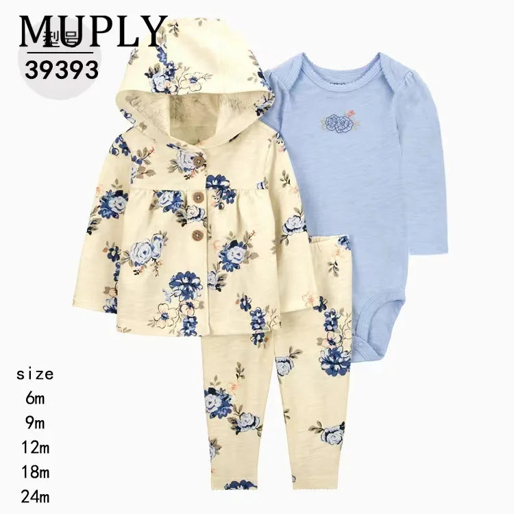 3-piece Suit Summer Baby Clothes Sets Baby Short Sleeve Shorts Cover Clothes Cute Girls Bebe Children Cotton 100% Clothing 6-24M