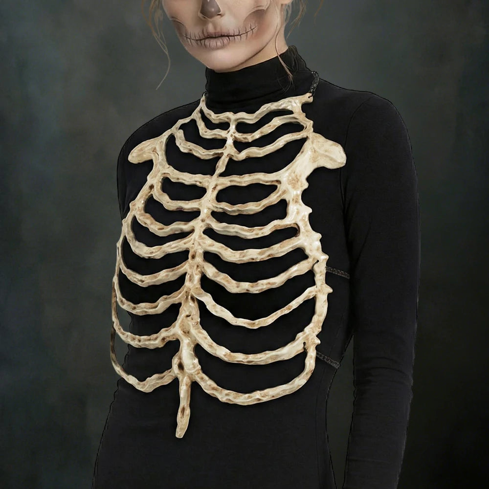 2026Halloween 3D Skeleton Ribcage Chest Piece Fake Bones Polyester Costume Prop for Horror Masquerade Party Makeup Accessories