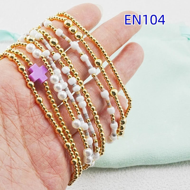 VKVVA Fashion Jewelry Gold-plated Purple Cross Beaded Bracelet set for 9pcs Women Birthday Gifts