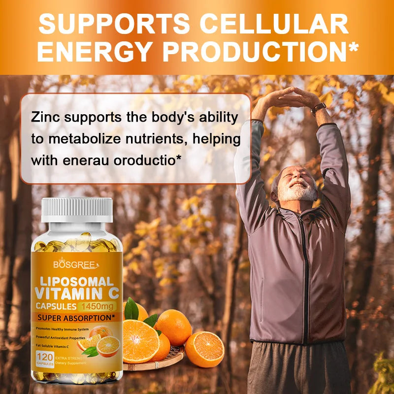 Liposomal Vitamin C Capsules with Zinc Supplements- Immune Support, Collagen Production, Skin Health,Antioxidant,Stomach Comfort