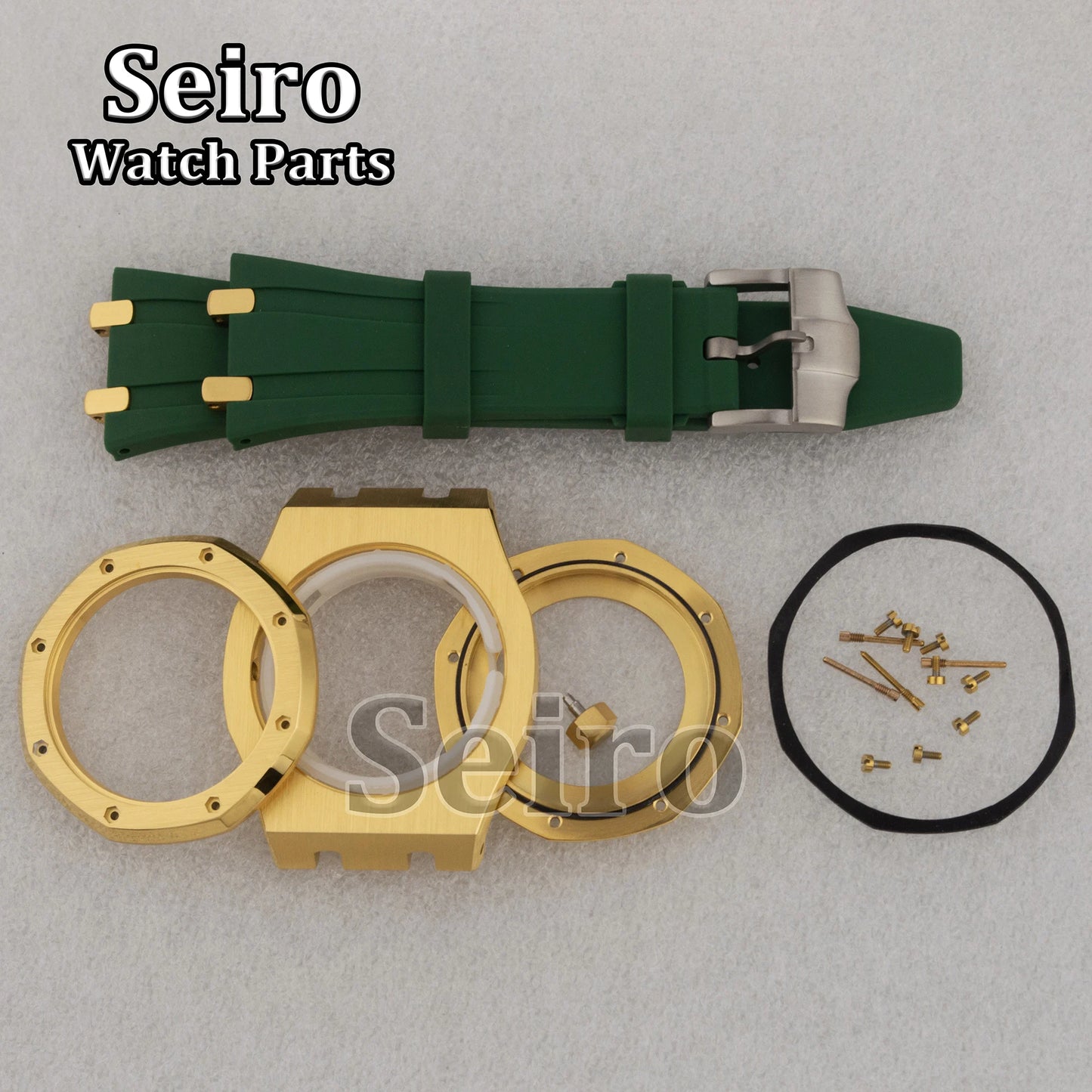 42mm Octagon Watch Case Rubber Strap Sapphire Crystal 10bar for 31.8mm Dial Royal Oak NH35 NH36 Movement Watch Modified Parts