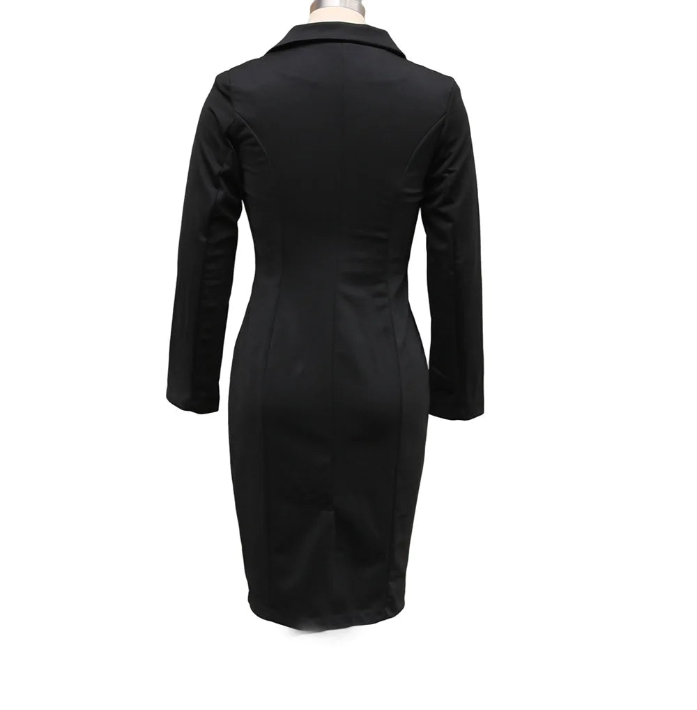 Business Suit Style Midi Dress Women's Slimming Waist Design Commute Fashion Autumn Winter Office Dress Single Piece