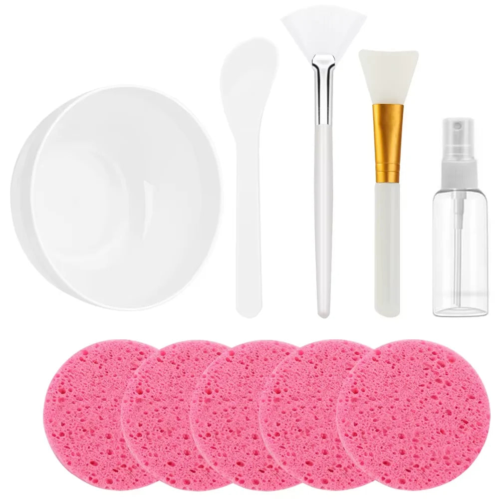 6/10PCS Face Skin Care Set Beauty Mask Mixing Bowl Silicone Facial Mask Brushes Compressed Facial Sponges Spray Beauty Tools